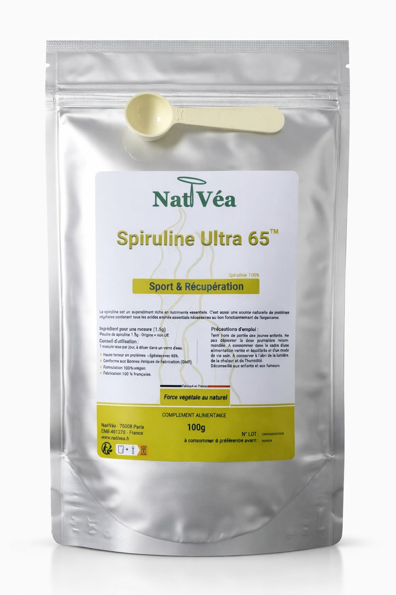Spiruline Ultra 65™ – Spiruline en poudre 65% protéines – Sport & Récupération – 100 g
