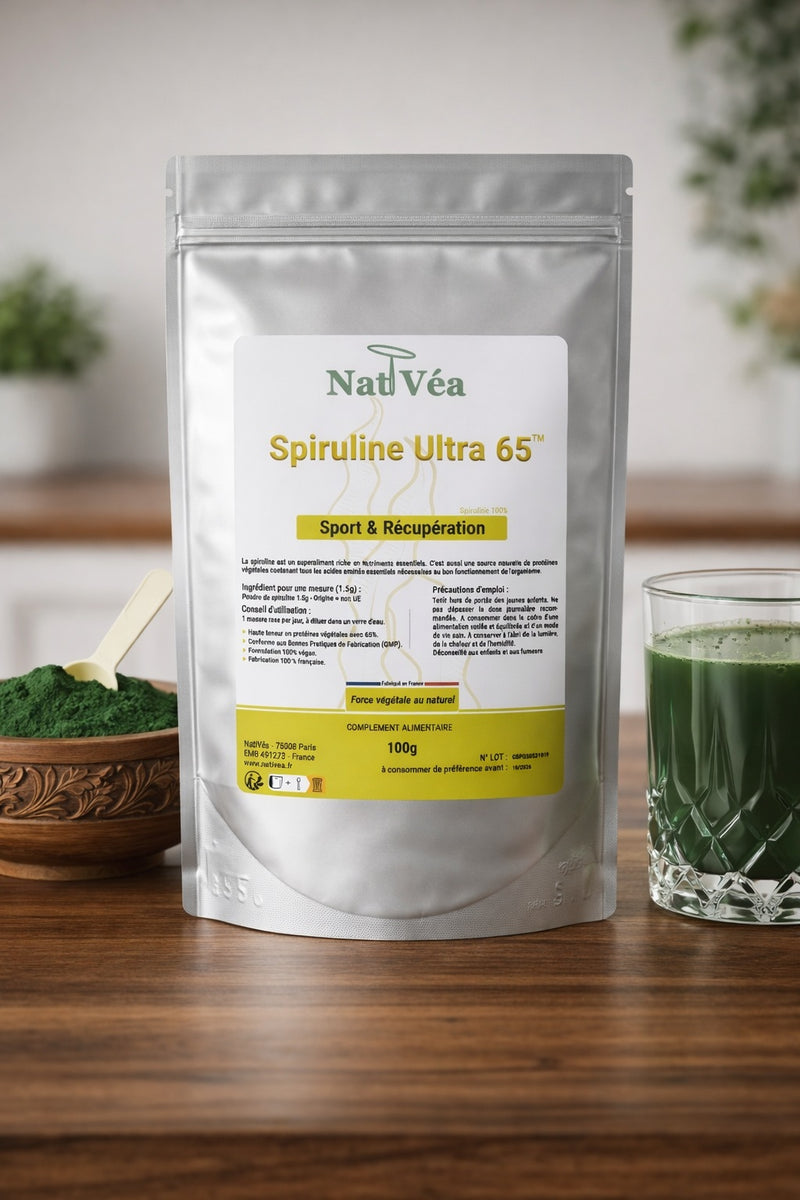 Spiruline Ultra 65™ – Spiruline en poudre 65% protéines – Sport & Récupération – 100 g